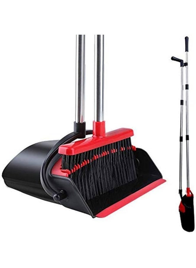 PAACHU Broom and Dustpan Set, Cleaning Supplies Broom and Dustpan Set for Home,Long Stainless Steel Handle Brooms with Upright Dustpan Combo Set for Home Office Kitchen Lobby Floor Cleaning - Image 1